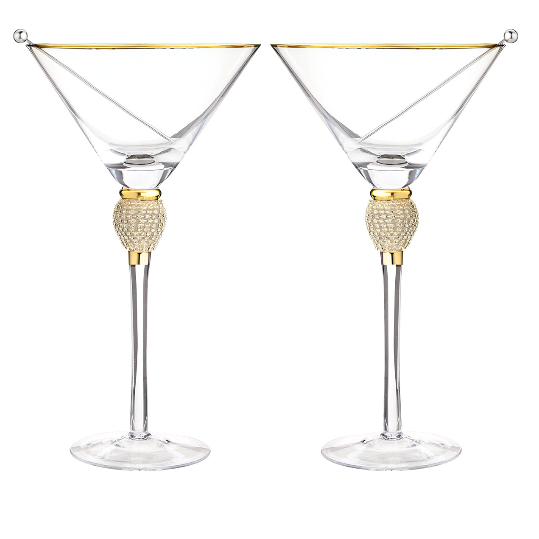 Rhinestone Studded Martini Glasses (Gold) - Sister.ly Drinkware