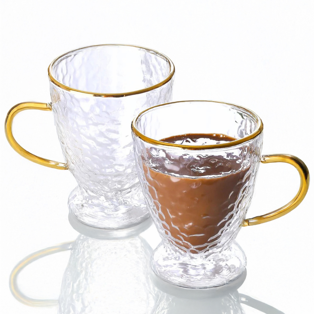 Hammered Double Wall Glass Coffee Cups - Sister.ly Drinkware