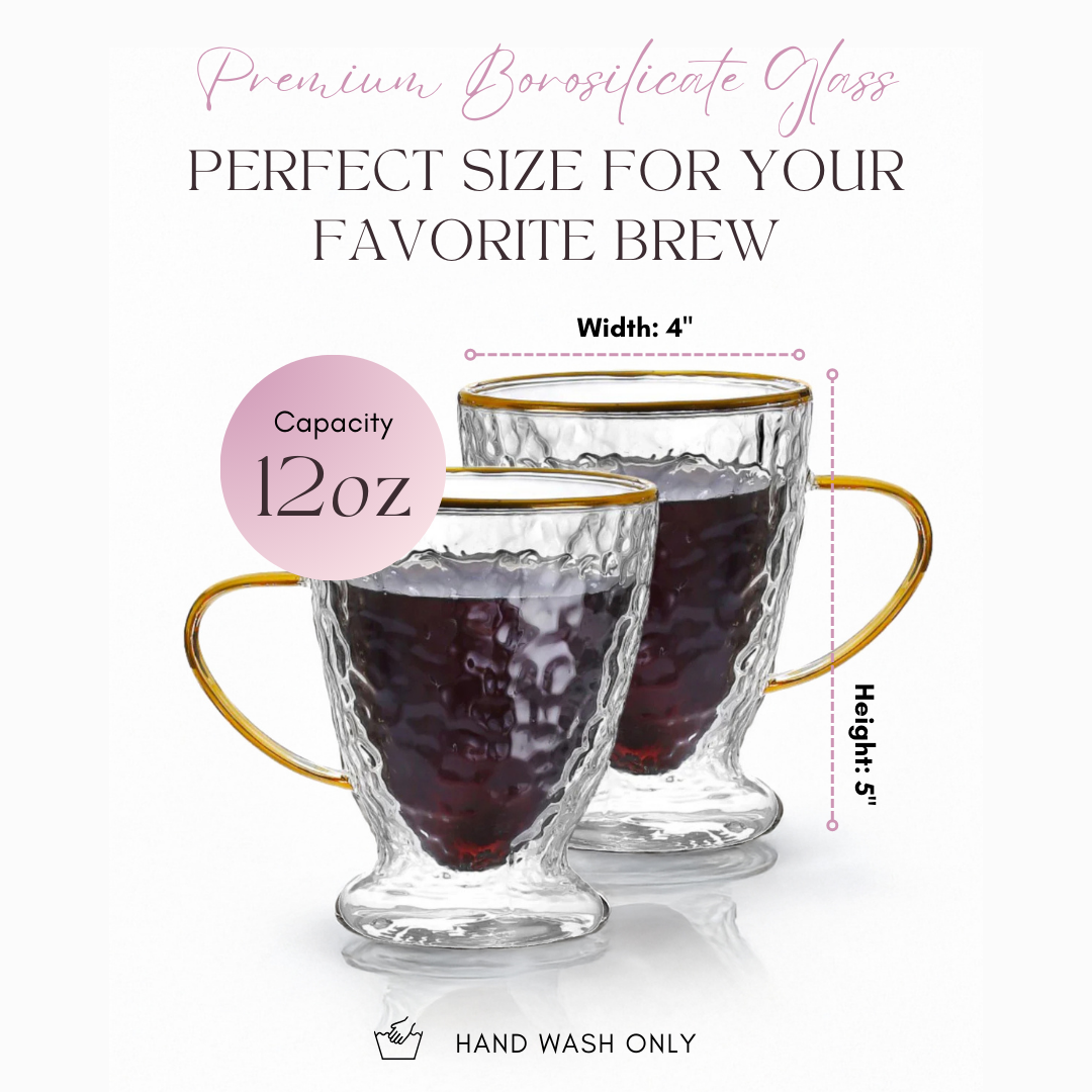 Hammered Double Wall Glass Coffee Cups - Sister.ly Drinkware