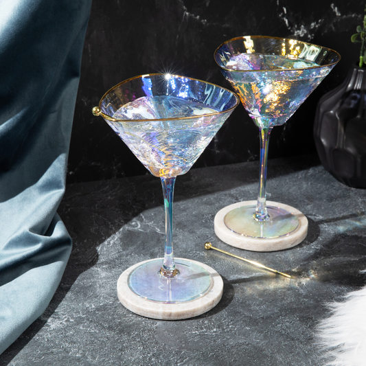 Iridescent Hammered Martini Glasses