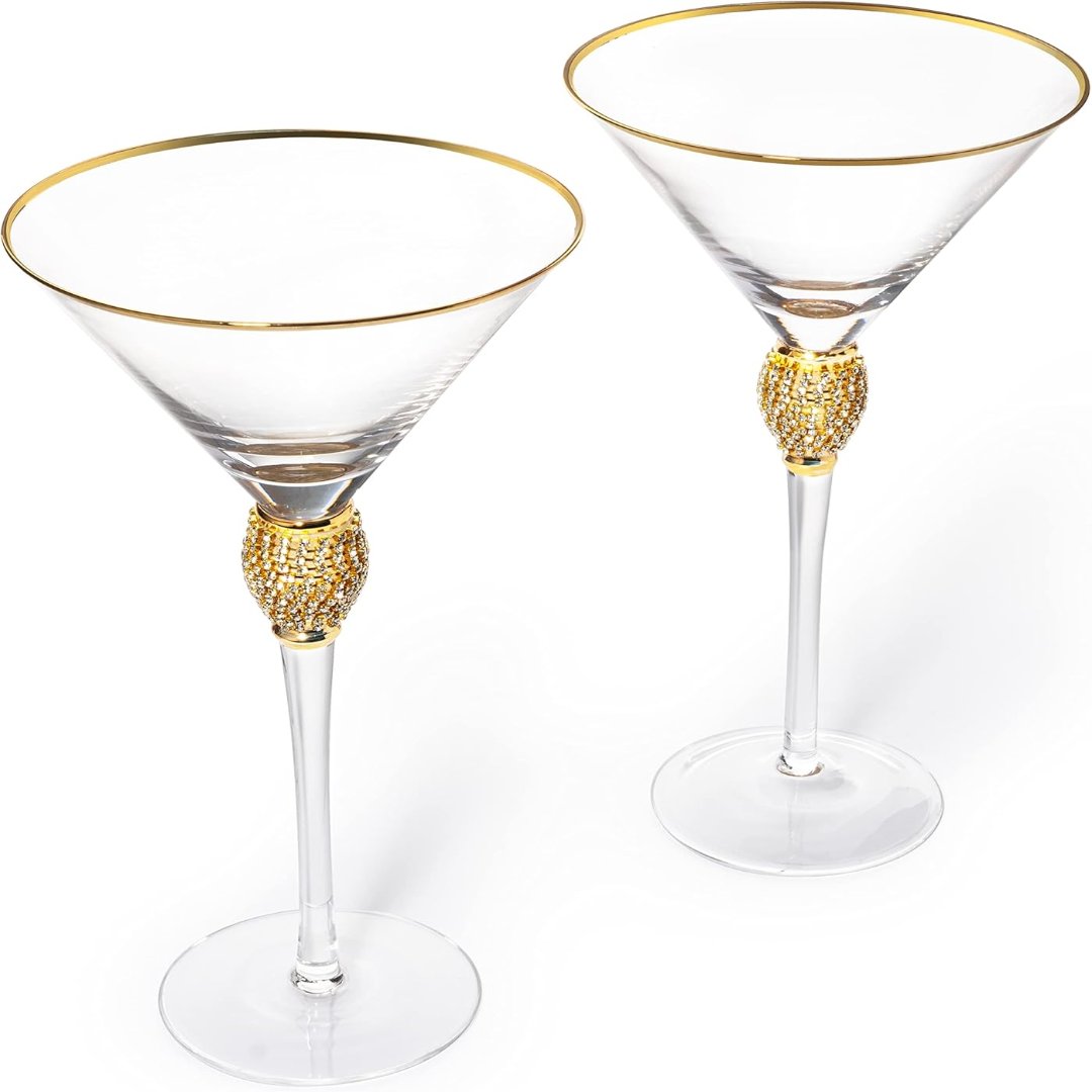 Rhinestone Studded Martini Glasses (Gold) - Sister.ly Drinkware