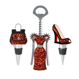 Red and Gold Corkscrew and Wine Stopper Set - Sister.ly Drinkware