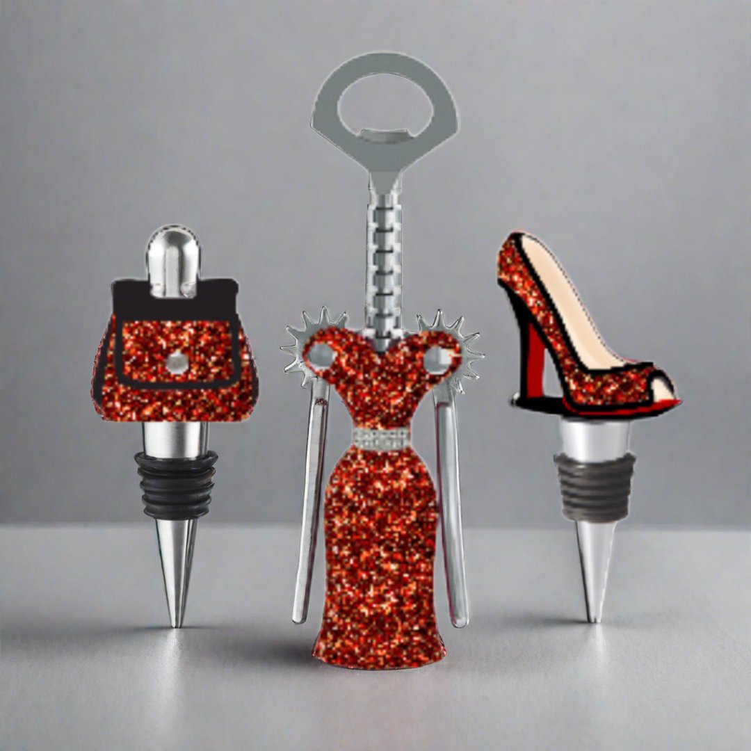 Red and Gold Corkscrew and Wine Stopper Set - Sister.ly Drinkware