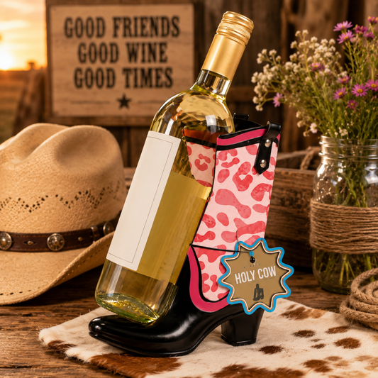 COWBOY BOOT BOTTLE HOLDER, PINK, LEOPARD
