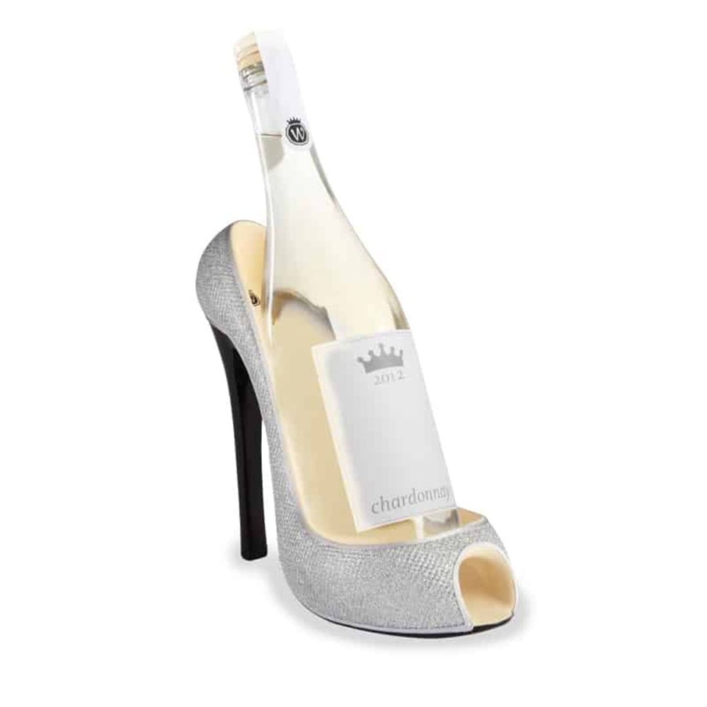 Silver high heel wine bottle holder
