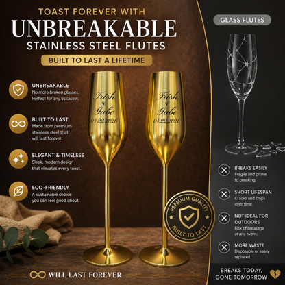 Gold Personalized Champagne Flutes Set of 2, 7.5 Ounces (221.80 ml)