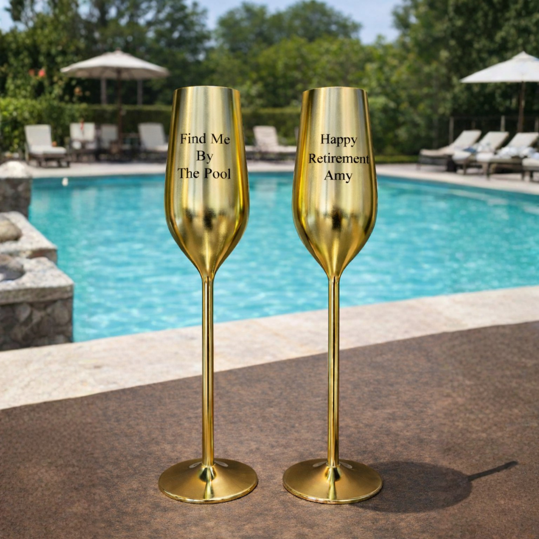Gold Personalized Champagne Flutes Set of 2, 7.5 Ounces