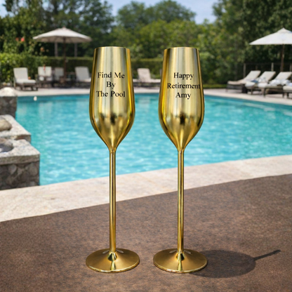 Gold Personalized Champagne Flutes Set of 2, 7.5 Ounces