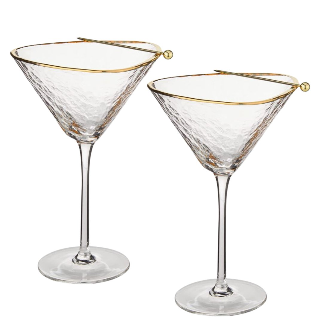 Sisterly Drinkware Clear Hammered Martini Glasses Set Of 2 - Handmade