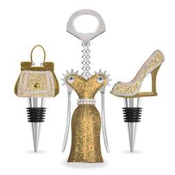 Gold Netting Glitter Corkscrew and Wine Stopper Set - Sister.ly Drinkware