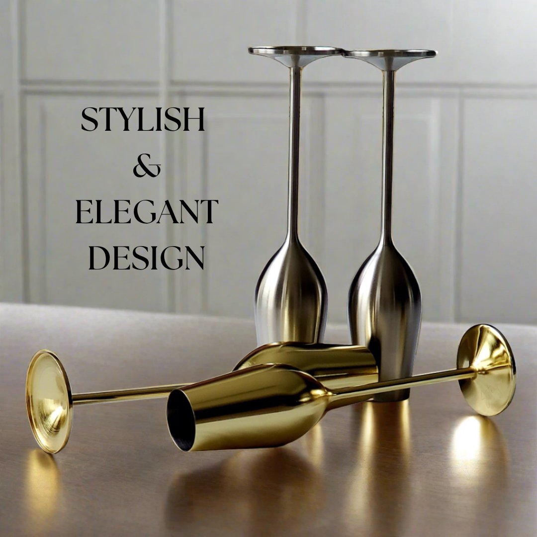 Gold Unbreakable Stainless Steel Champagne Flutes, Set of 2 - Sister.ly Drinkware