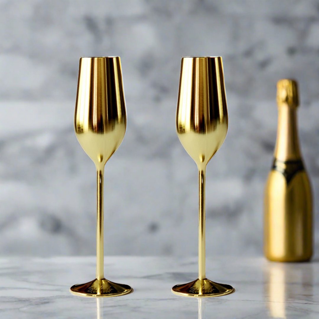 Gold Unbreakable Stainless Steel Champagne Flutes, Set of 2 - Sister.ly Drinkware