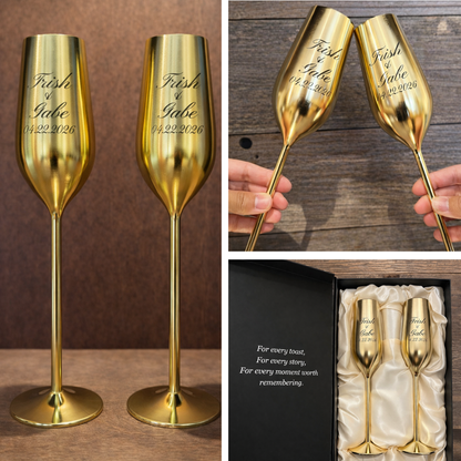 personalized gold champagne flutes