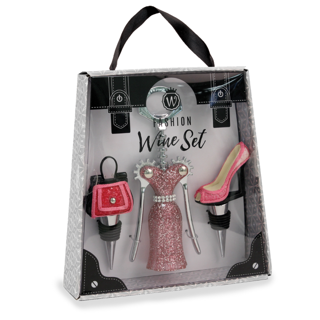 Pink Ombre Glitter Fashion Wine Stopper Set