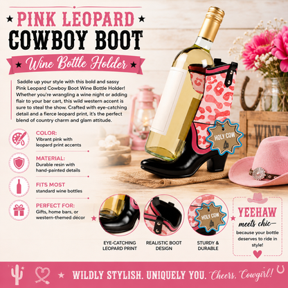 COWBOY BOOT BOTTLE HOLDER, PINK, LEOPARD