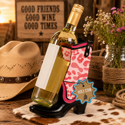 COWBOY BOOT BOTTLE HOLDER, PINK, LEOPARD