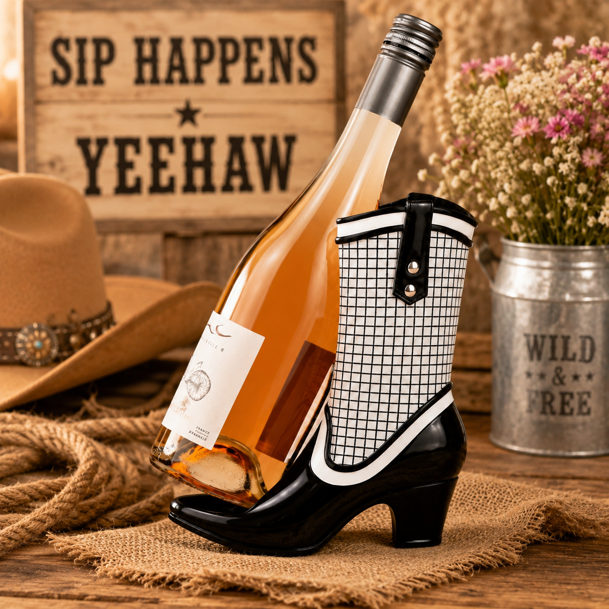 COWBOY BOOT BOTTLE HOLDER, DISCO, GLITTER