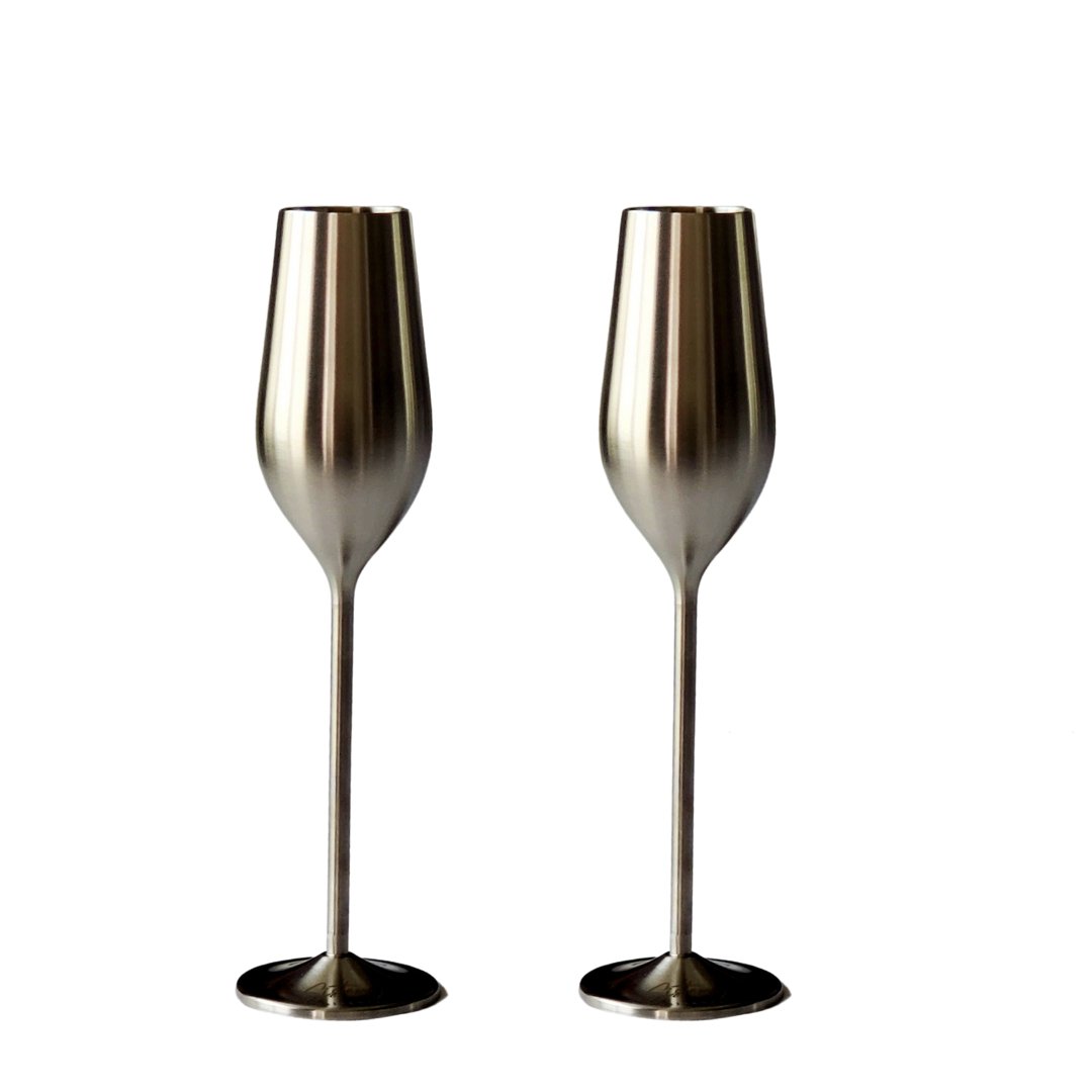 Silver Unbreakable Stainless Steel Champagne Flutes, Set of 2 - Sister.ly Drinkware